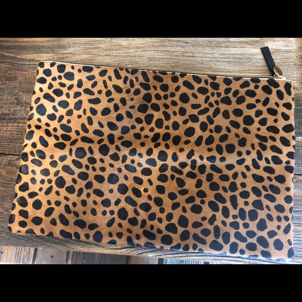 Clare V Large Foldover Clutch leopard skin